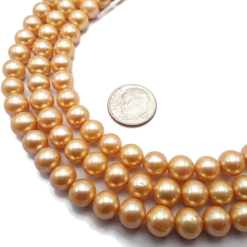Fresh Water Pearl Golden Round Beads Size 9-10mm 17.5" Strand