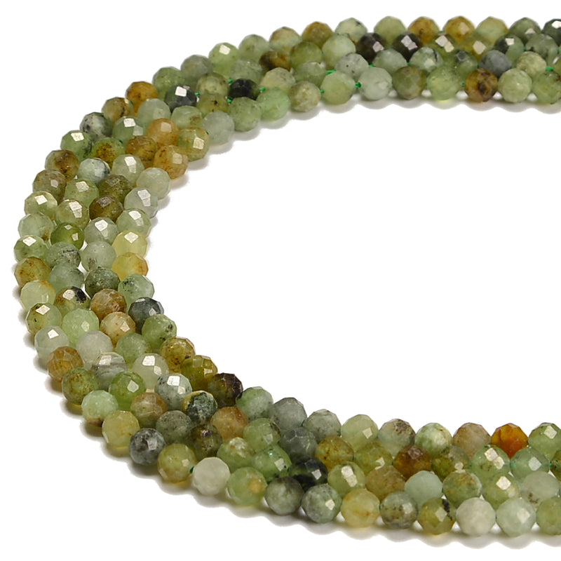 Natural Multi Color Green Jade Faceted Round Beads Size 4mm 15.5'' Strand