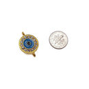 round evil eye charm gold silver plated copper with rhinestones 