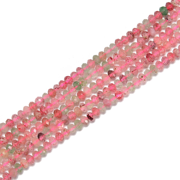 Multi Color Strawberry Quartz Faceted Rondelle Beads Size 3x4mm 15.5'' Strand