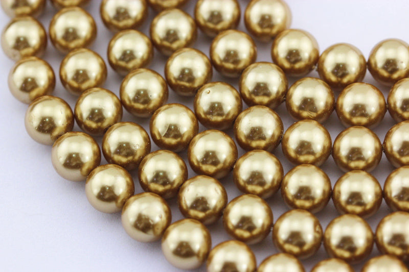 gold shell pearl smooth round beads