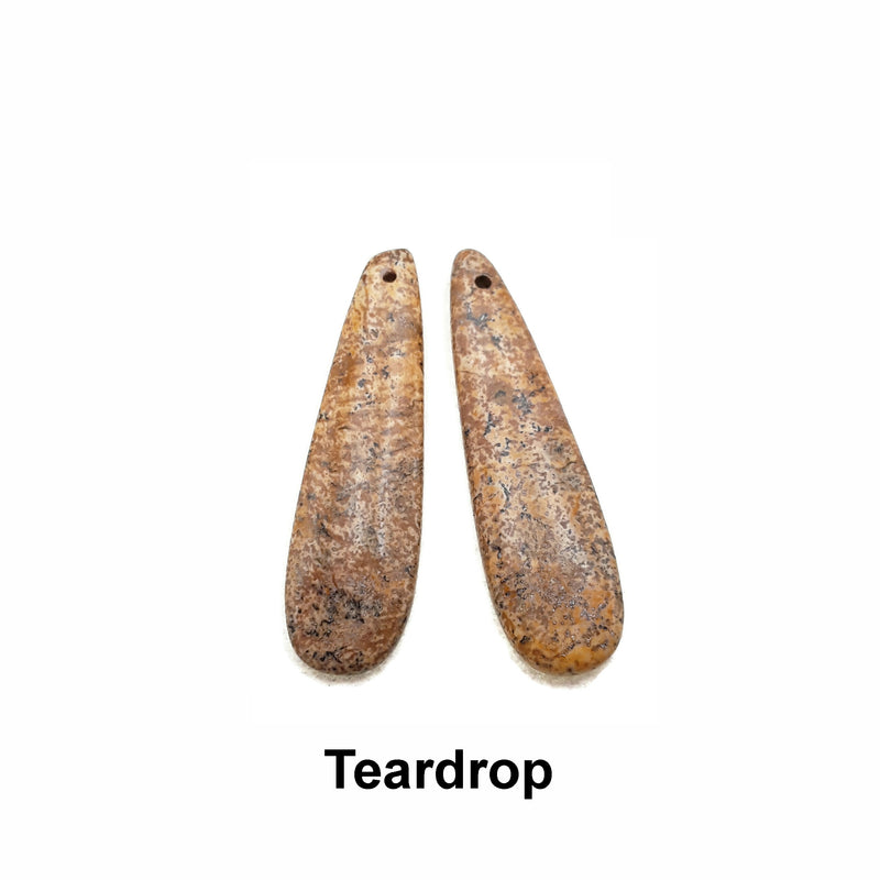 Picture Jasper Teardrop/Rectangle/Eye/Leaf Shape Pendant Earrings Sold Per Pair