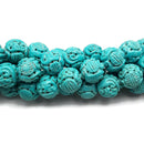 Blue Stabilized Turquoise Hand Carved Round Beads Size 13-14mm 15.5" Strand