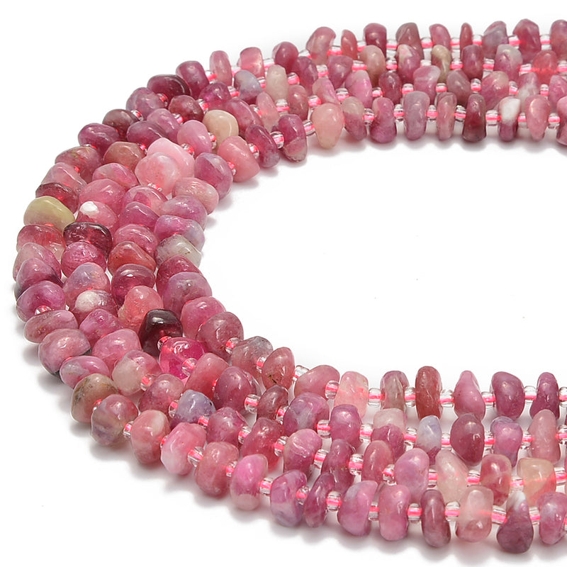 Pink Tourmaline Pebble Nugget Slice Chips Beads Size 8-9mm 15.5'' per Strand