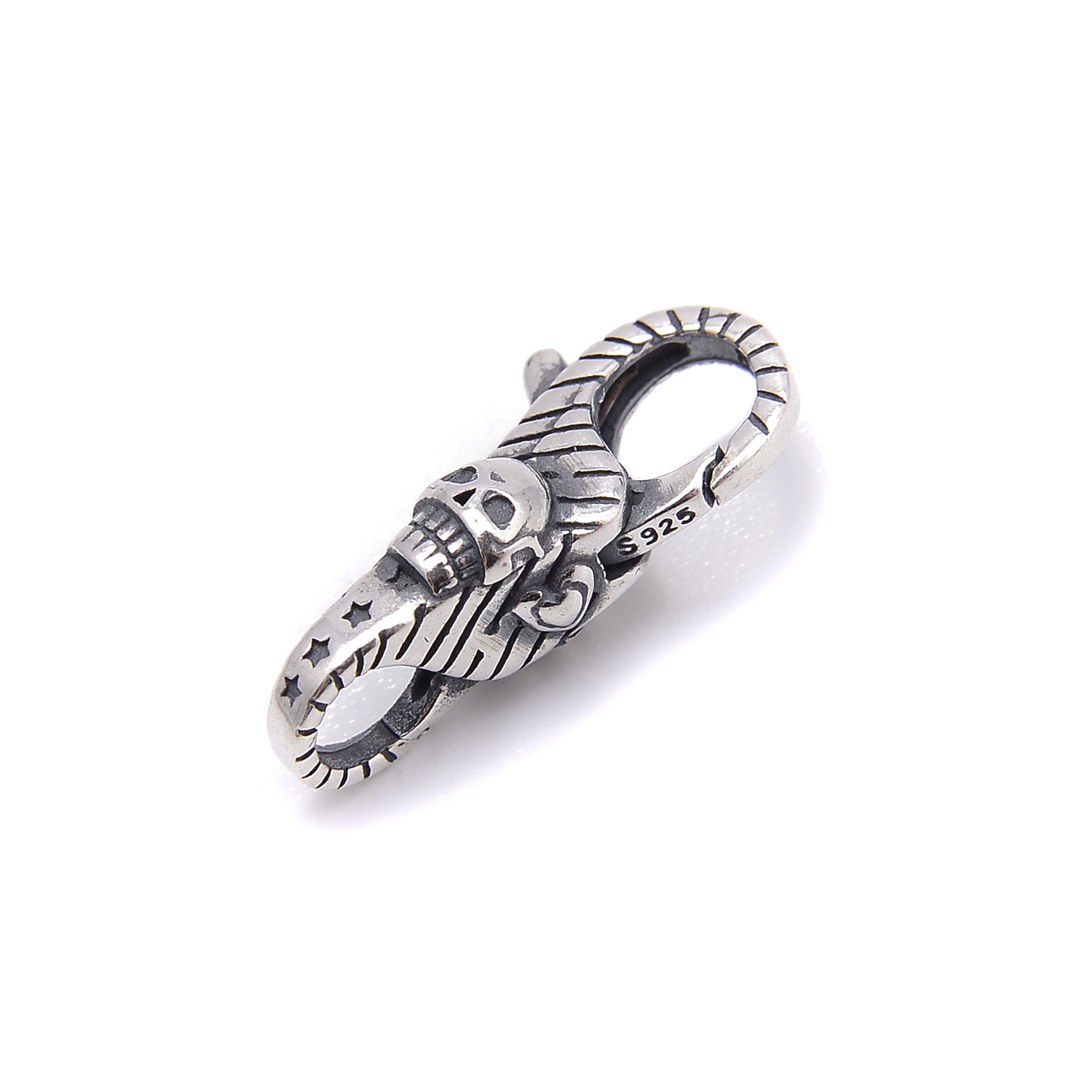 925 Sterling Silver Anti-Silver Color Skull Double Clasps 9x22mm 1