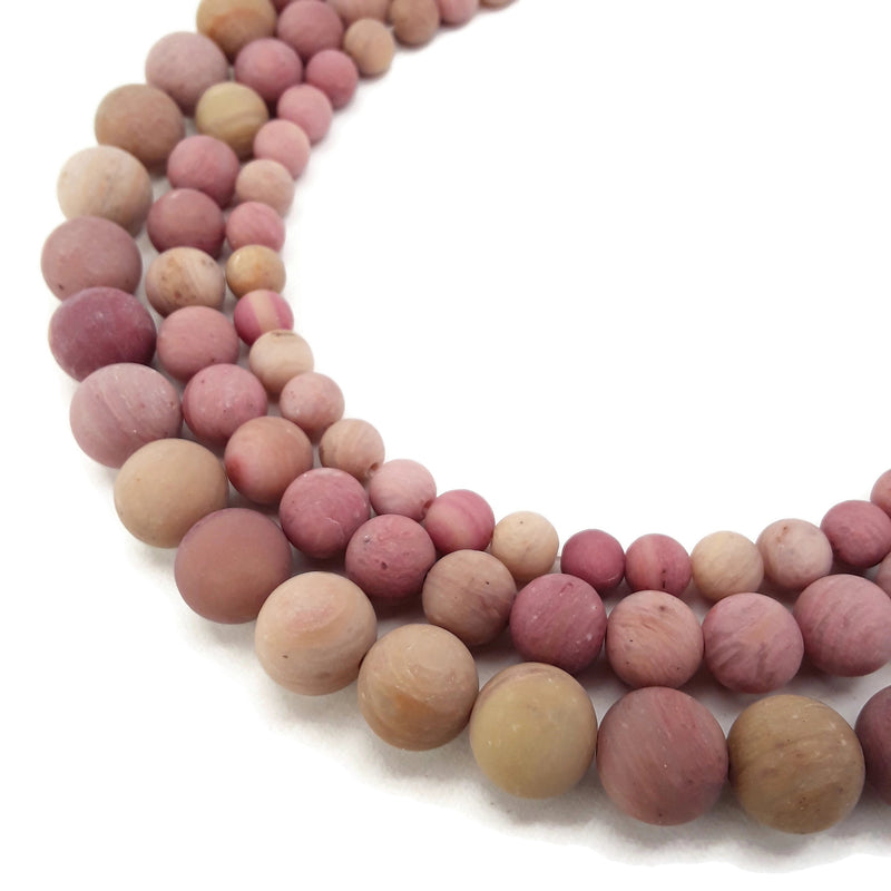pink petrified rhodonite matte round beads