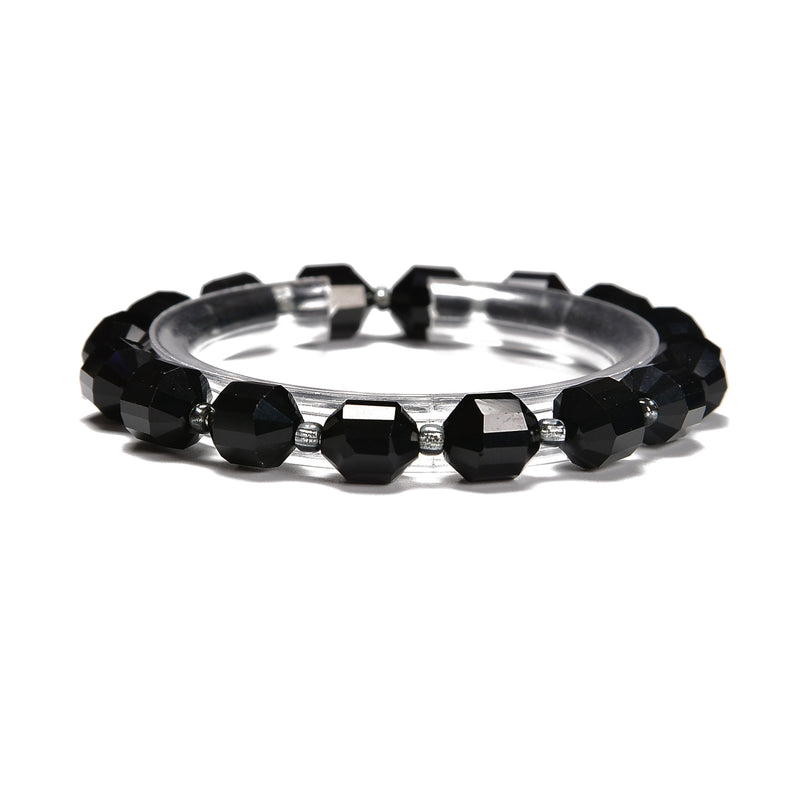 Black Onyx Prism Cut Double Point Elastic Bracelet Beads 8mm 10mm 7.5'' Length