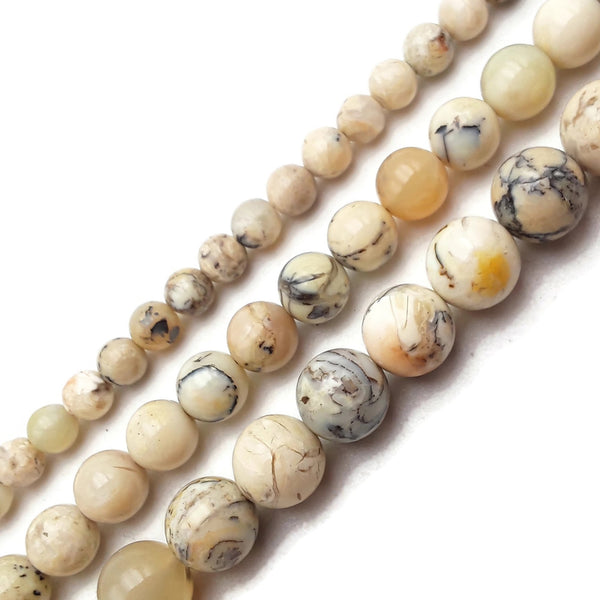 African White Opal Smooth Round Beads 4mm 6mm 8mm 10mm 15.5" Strand
