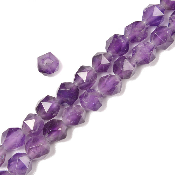 2.0mm Hole Natural Amethyst Star Cut Beads Size 8mm 8 '' Strand
