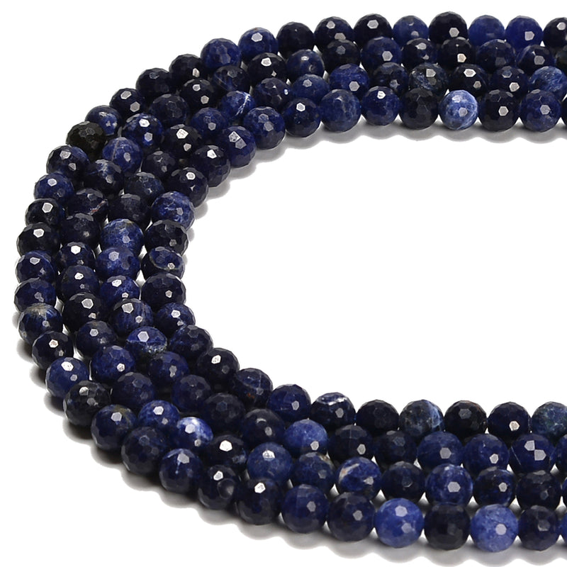 Natural Sodalite Hard Cut Faceted Round Beads Size 6mm 8mm 15.5'' Strand