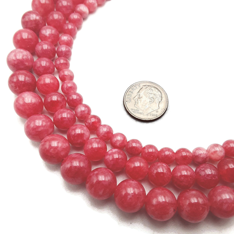 Strawberry Red Dyed Jade Smooth Round Beads 6mm 8mm 10mm 15.5" Strand