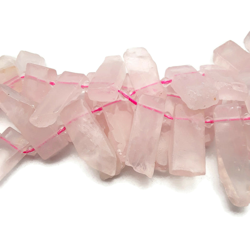 Rose Quartz Graduated Slab Slice Stick Points Beads Approx 20-45mm 15.5" Strand
