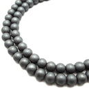 2.0mm Large Hole Gray Hematite Matte Round Beads Size 8mm 15.5" Strand