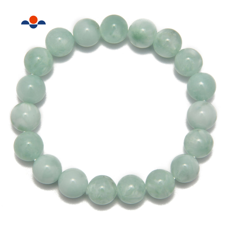 green moonstone smooth round elastic bracelet