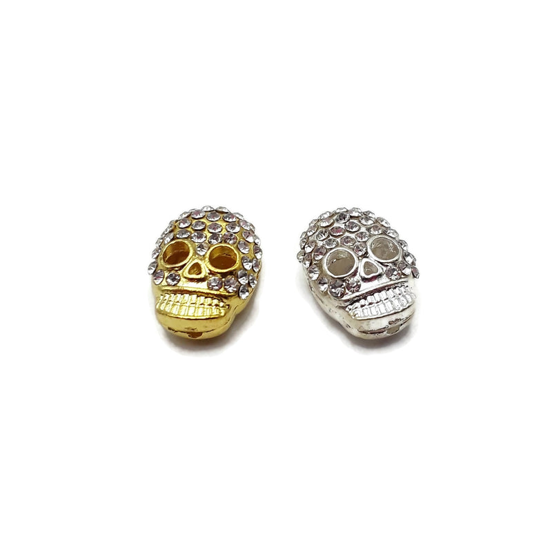 Alloy Silver/Gold Plated Rhinestone Skull Pendant Charm 15x20mm Sold by Piece