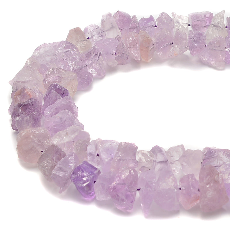 Light Amethyst Rough Nugget Chunks Center Drill Beads Size 10x15mm15.5" Strand