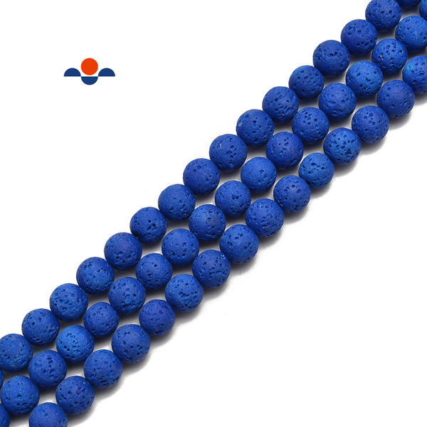 Royal Blue Color Lava Smooth Round Beads Size 6mm 8mm 10mm 15.5" Strand