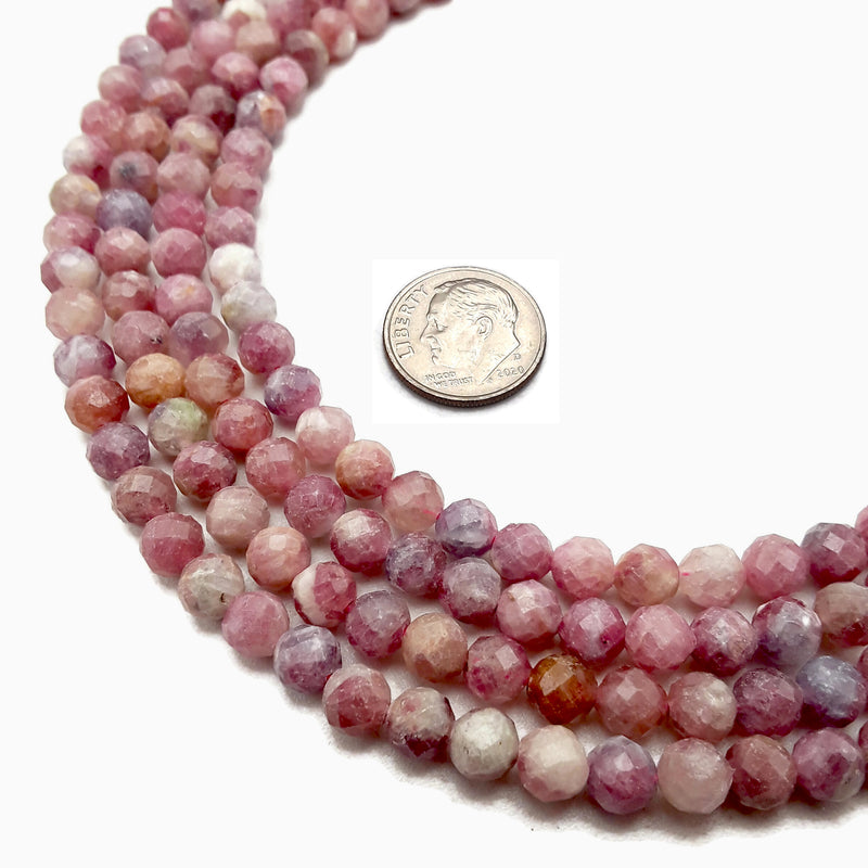 Natural Pink Sakura Tourmaline Faceted Round Beads 5mm 15.5" Strand