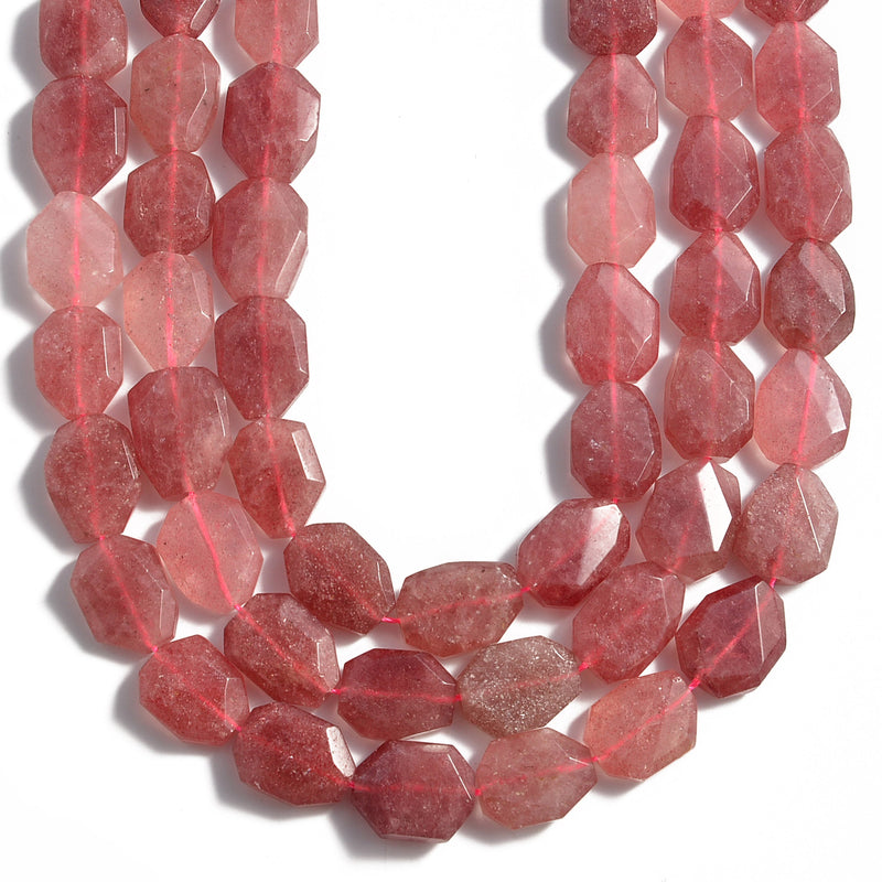 strawberry quartz rectangle twist faceted octagon beads