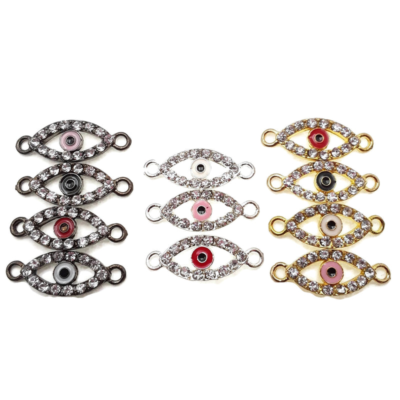 evil eye charm gold silver black plated copper with rhinestones 