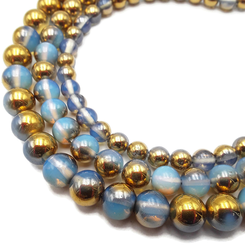 Gold & Blue Coated Opalite Smooth Round Beads 8mm 10mm 12mm Approx 15.5" Strand