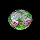 green lampwork artisan handmade flower glass faceted rondell beads