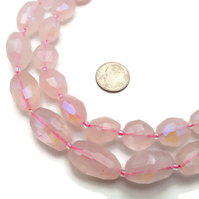 Rose Quartz AB Faceted Nugget Chunk Beads Approx 13x16mm 15.5" Strand