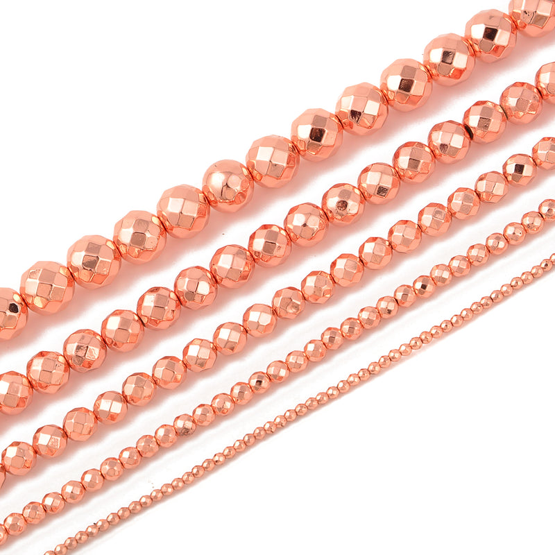 Titanium Rose Gold Hematite Faceted Round Beads 2mm 3mm 4mm 6mm 8mm 10mm 15.5" Strand