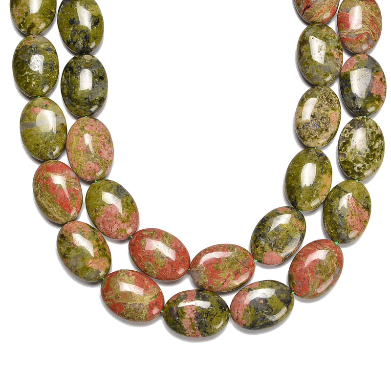 Natural Unakite Smooth Oval Beads Size 18x25mm 15.5'' Strand
