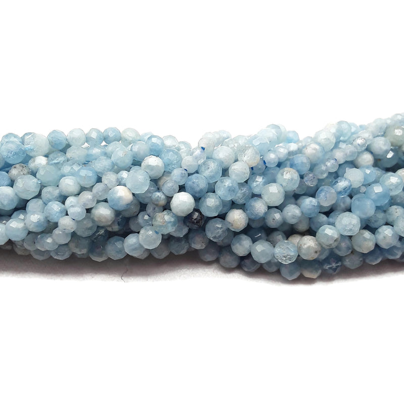 Natural Multi Blue Aquamarine Faceted Round Beads 3mm 3.5mm 4mm 15.5" Strand