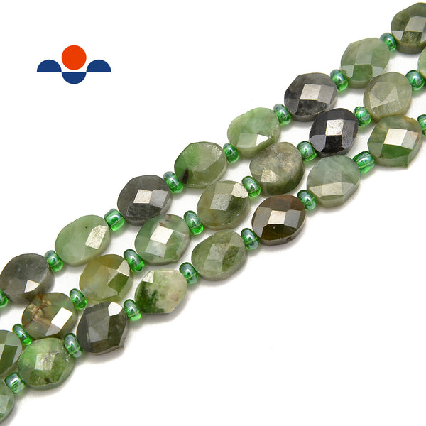 Nephrite Jade Faceted Flat Oval Beads Size 7x8mm 15.5" Strand
