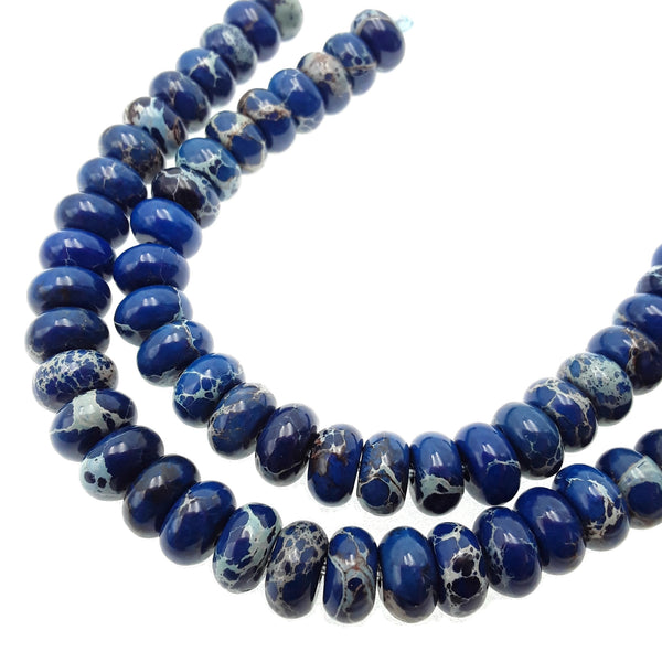 large hole blue sea sediment jasper smooth rondelle beads