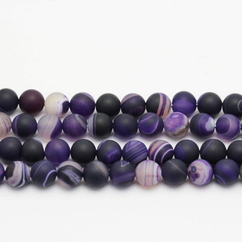 purple Striped agate matte round beads