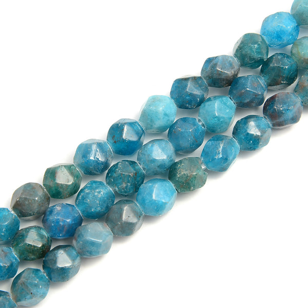 2.0mm Large Hole Apatite Faceted Star Cut Beads Size 8mm 8'' Strand