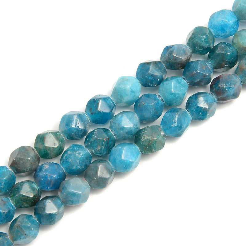 2.0mm Large Hole Apatite Faceted Star Cut Beads Size 8mm 8'' Strand