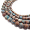 large hole blue calsilica jasper matte round beads