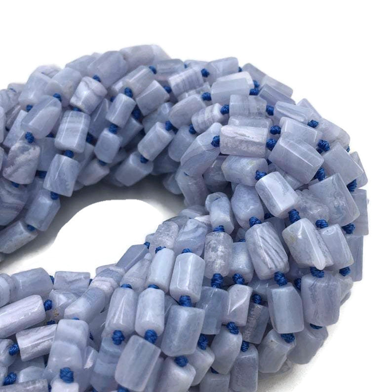 blue lace agate faceted cylinder tube beads
