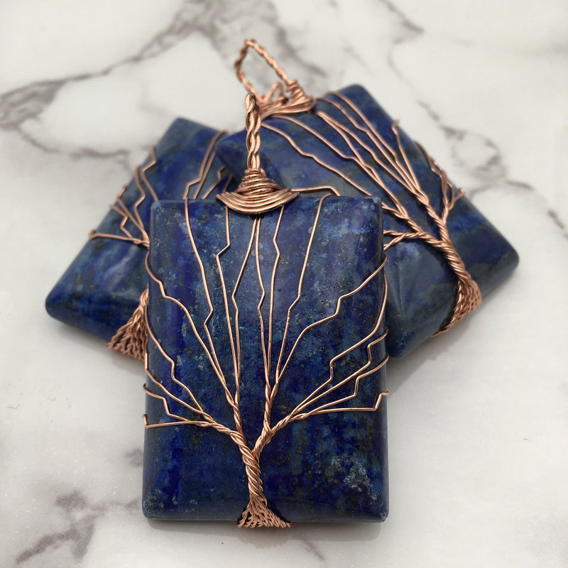 lapis lazuli tree pendant copper wire wrap