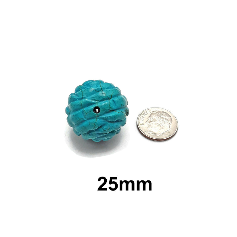 Blue Turquoise Hand Carved Flower Ball Beads Size 22mm 25mm 28mm Sold Per Piece