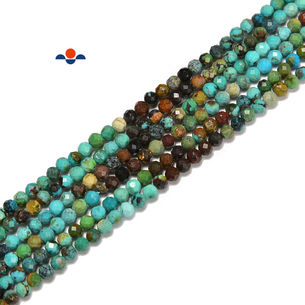 Gradient Natural Turquoise Faceted Round Beads Size 2.5-3mm 15.5'' Strand