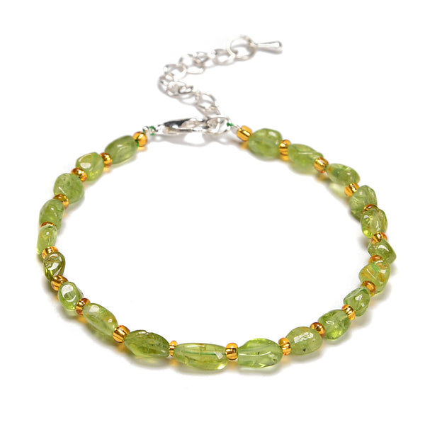 Peridot Nugget Beaded Bracelet Silver Plated Clasp Bead Size 3-5mm 7.5" Length