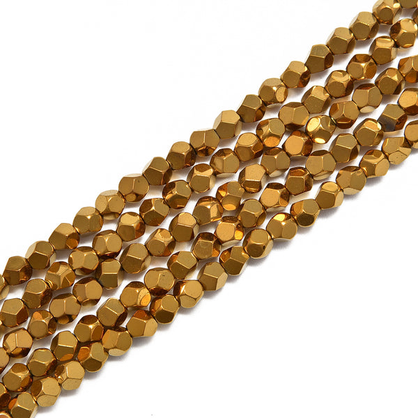 Gold Plated Hematite Faceted Nugget Beads 4mm 15.5" Strand