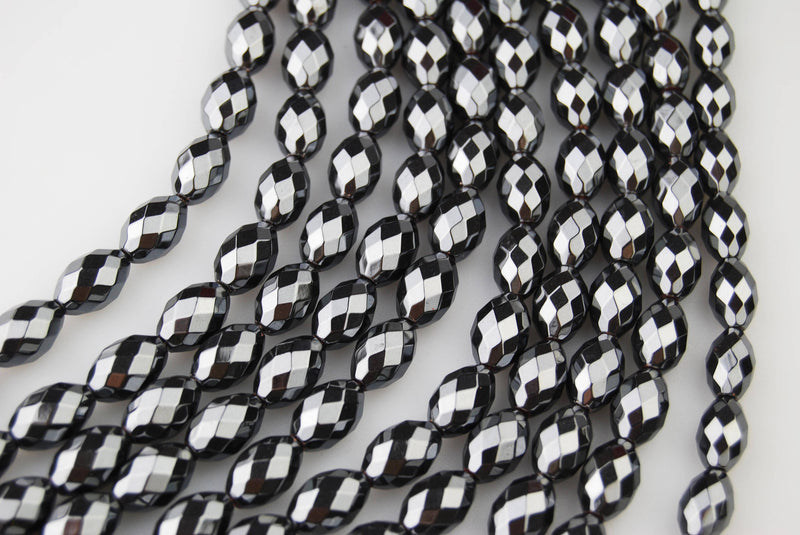 natural hematite faceted rice shape beads 