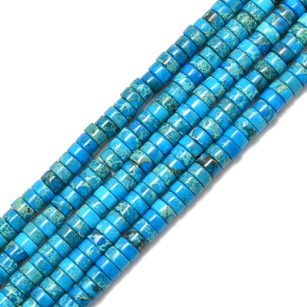Turquoise Blue Sea Sediment Jasper Heishi Rondelle Discs Beads Size 2x4mm 15.5'' Strand