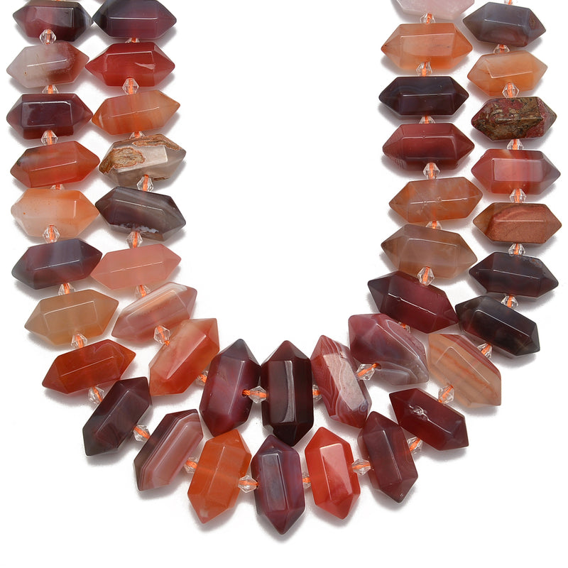 Red Botswana Agate Graduated Hexagon Points Size 10x25mm-13x30mm 15.5''Strand
