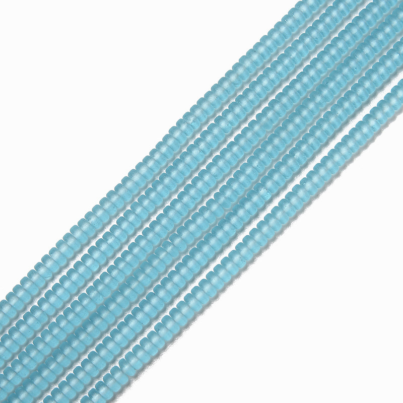 Aqua Color Glass Crystal Matte Rondelle Beads Size 2x4mm 15.5'' Strand