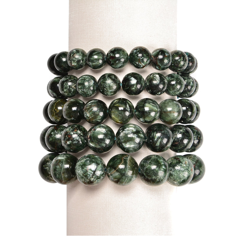 Seraphinite Smooth Round Beaded Bracelet Beads Size 10mm - 14mm 7.5 '' Length