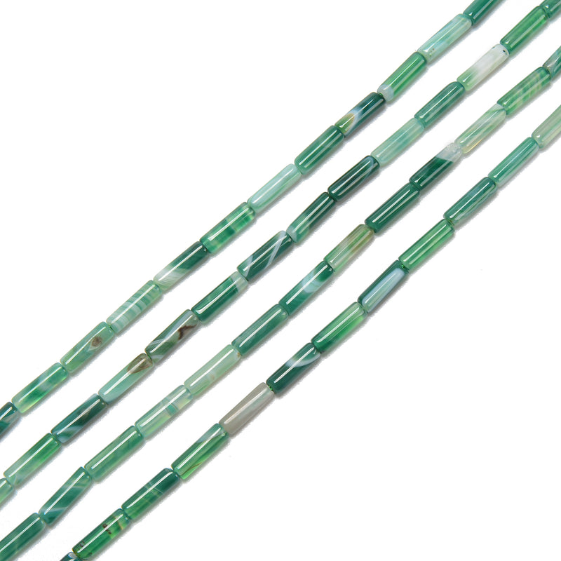 Green Stripe Agate Cylinder Tube Beads Size 4x13mm 15.5'' Strand