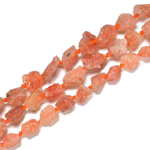 Natural Sunstone Rough Nugget Chunks Side Drill Beads Size 8x12mm 15.5'' Str