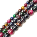 Mixed Color Tiger's Eye Smooth Round Beads 10mm 12mm 14mm 15.5" Strand
